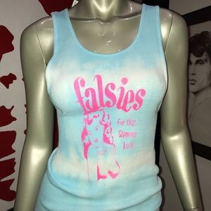 FALSIES For That Glamour Look graffiti distressed retro tie dyed tank top  L